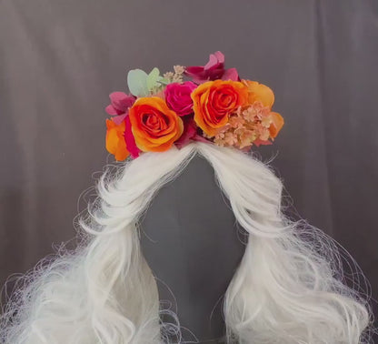 Harvest Sunset Floral Halo Headdress, Autumn Flower Crown, Fall Crown, Fairy Crown, Cherub Halo, Ren Faire Headpiece, Photoshoot Prop