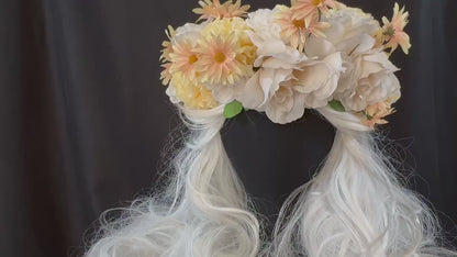 Peaches & Cream Floral Garland | Flower Tiara, Flower Crown, Elven Princess Headpiece, Fairy-core, Ren Faire, Special Occasion Photoshoot