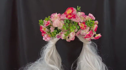 Cherry Bomb Floral Garland | Flower Tiara, Flower Crown, Elven Princess Headpiece, Fairy-core, Ren Faire, Special Occasion Photoshoot