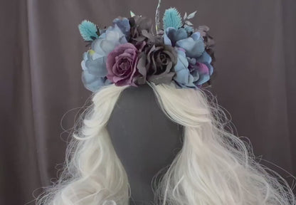 Twilight's Kiss Floral Halo Headdress, Dark Flower Crown, Gothic Crown, Fairy Crown, Cherub Halo, Witchy Headpiece, Photoshoot Prop