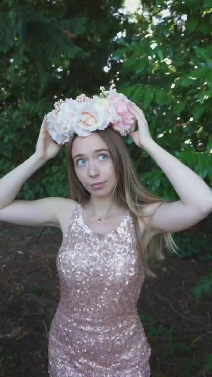Peaches & Cream Floral Halo Headdress, Peach Flower Crown, Blush Bridal Crown, Fairy Crown, Cherub Halo, Wedding Headpiece, Photoshoot Prop