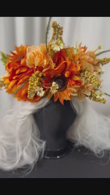 Spiced Sunset Floral Garland | Flower Tiara, Flower Crown, Elven Princess Headpiece, Fairy-core, Ren Faire, Special Occasion Photoshoot