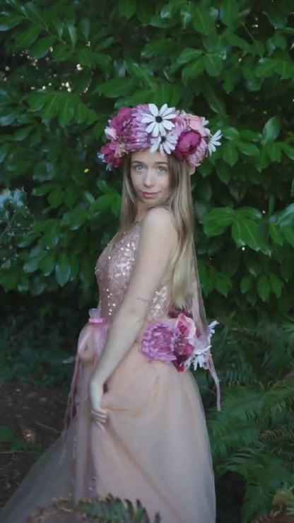 Harvest Muse Ensemble – Blush Beauty LUX Garland Duet | Head & Hip Floral Garlands, Flower Crown, Ren Faire, Special Occasion Photoshoot