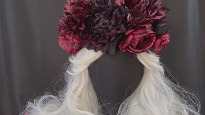 Black Crimson Floral Garland | Flower Tiara, Flower Crown, Elven Princess Headpiece, Fairy-core, Ren Faire, Special Occasion Photoshoot