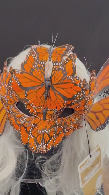 Fantasy Butterfly Mask in Orange,Feather,Masquerade,Fae,Flower Fairy,Forrest Friend,Garden Pixie,Ren Faire,Larp,Costume,Role Play