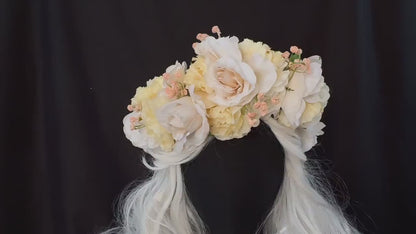 Creamsicle Floral Garland | Flower Tiara, Flower Crown, Elven Princess Headpiece, Fairy-core, Ren Faire, Special Occasion Photoshoot