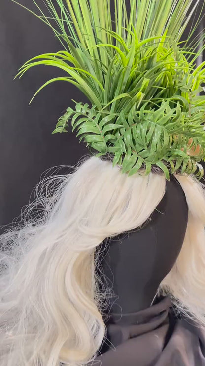 Crown of Long Grasses Fascinator, Fern Woodland Crown, Moss Headpiece, Cottagecore Crown, Forest Fae Fascinator, Elven Nature Headpiece
