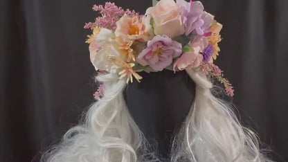 Pastel Pegasus Floral Garland | Flower Tiara, Flower Crown, Elven Princess Headpiece, Fairy-core, Ren Faire, Special Occasion Photoshoot