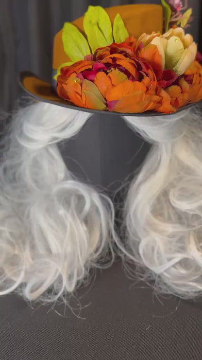 Coco Spice Autumn Floral Top Hat – Ochre Top Hat, Fall Floral Hat, Cottagecore Headpiece, Harvest Hat, Ren Faire, Festival Wear