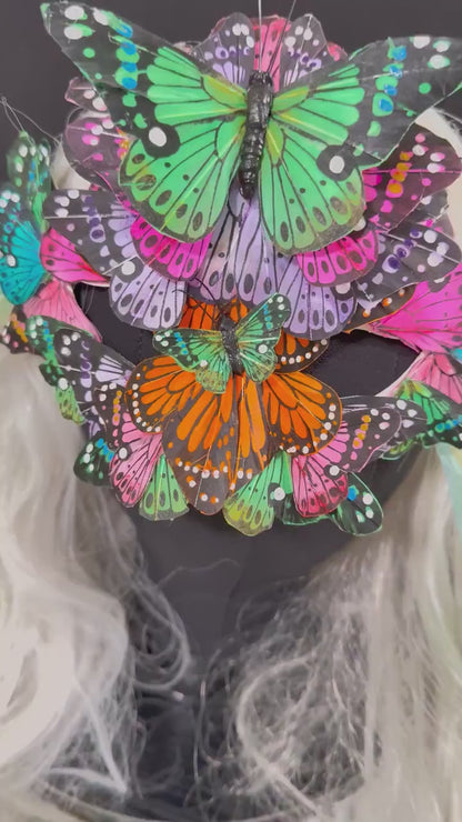 Fantasy Butterfly Mask Rainbow – Feather Butterfly Wing Mask – Fairy Masquerade Fae Costume – Renaissance Faire Festival Mask
