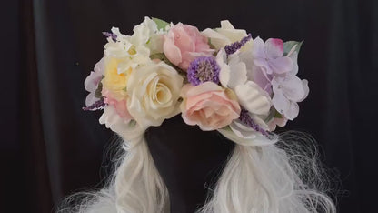 Pastel Unicorn Floral Garland | Flower Tiara, Flower Crown, Elven Princess Headpiece, Fairy-core, Ren Faire, Special Occasion Photoshoot