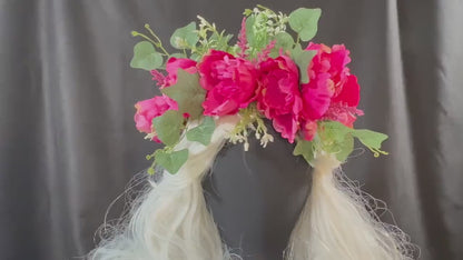 Peony Pink Floral Garland | Flower Tiara, Flower Crown, Elven Princess Headpiece, Fairy-core, Ren Faire, Special Occasion Photoshoot