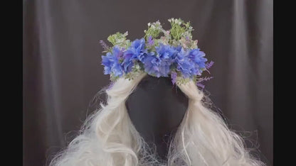 Dahlia Day Floral Garland | Flower Tiara, Flower Crown, Elven Princess Headpiece, Fairy-core, Ren Faire, Special Occasion Photoshoot,Blue